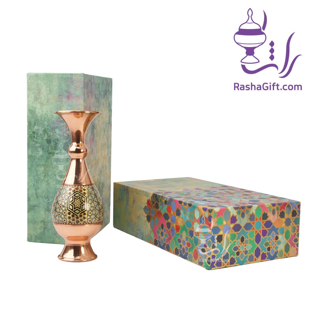 گلدان صراحی مس و خاتم با جعبه هاردباکس