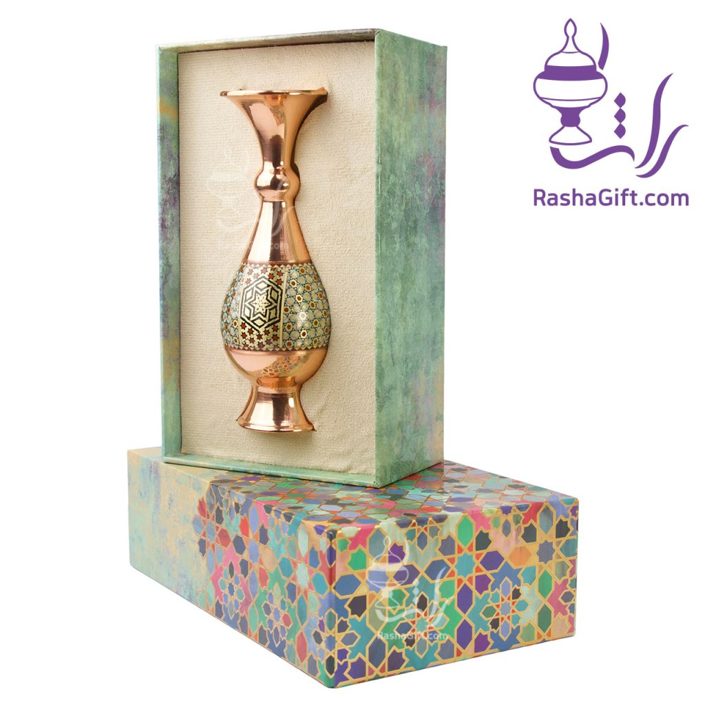 گلدان صراحی مس و خاتم با جعبه هاردباکس