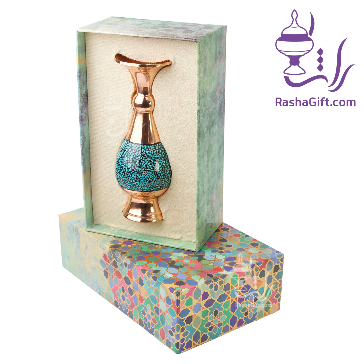 R113-3 گلدان صراحی فیروزه کوبی با جعبه هاردباکس