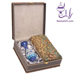 ست گلدان میناکاری و ترمه افشاری با جعبه ترمه