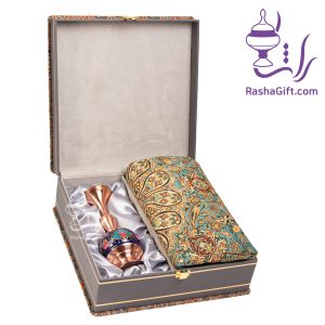 ست گلدان مس و پرداز و ترمه افشاری با جعبه ترمه