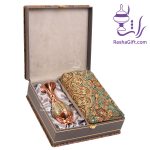 ست گلدان مس و خاتم و ترمه افشاری با جعبه ترمه