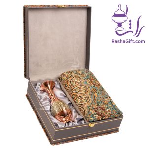 ست گلدان مس و خاتم و ترمه افشاری با جعبه ترمه
