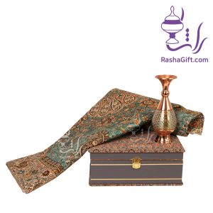 ست گلدان مس و خاتم و ترمه افشاری با جعبه ترمه
