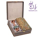 ست گلدان مس و فیروزه و ترمه افشاری با جعبه ترمه