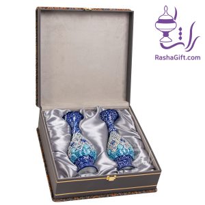 ست جفت گلدان میناکاری با جعبه ترمه