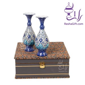 ست جفت گلدان میناکاری با جعبه ترمه
