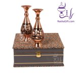 ست جفت گلدان حکاکی الماس تراش با جعبه ترمه