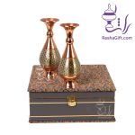 ست جفت گلدان مس و خاتم با جعبه ترمه