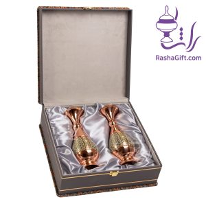 ست جفت گلدان مس و خاتم با جعبه ترمه