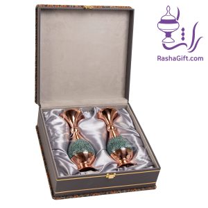 ست جفت گلدان مس و فیروزه با جعبه ترمه