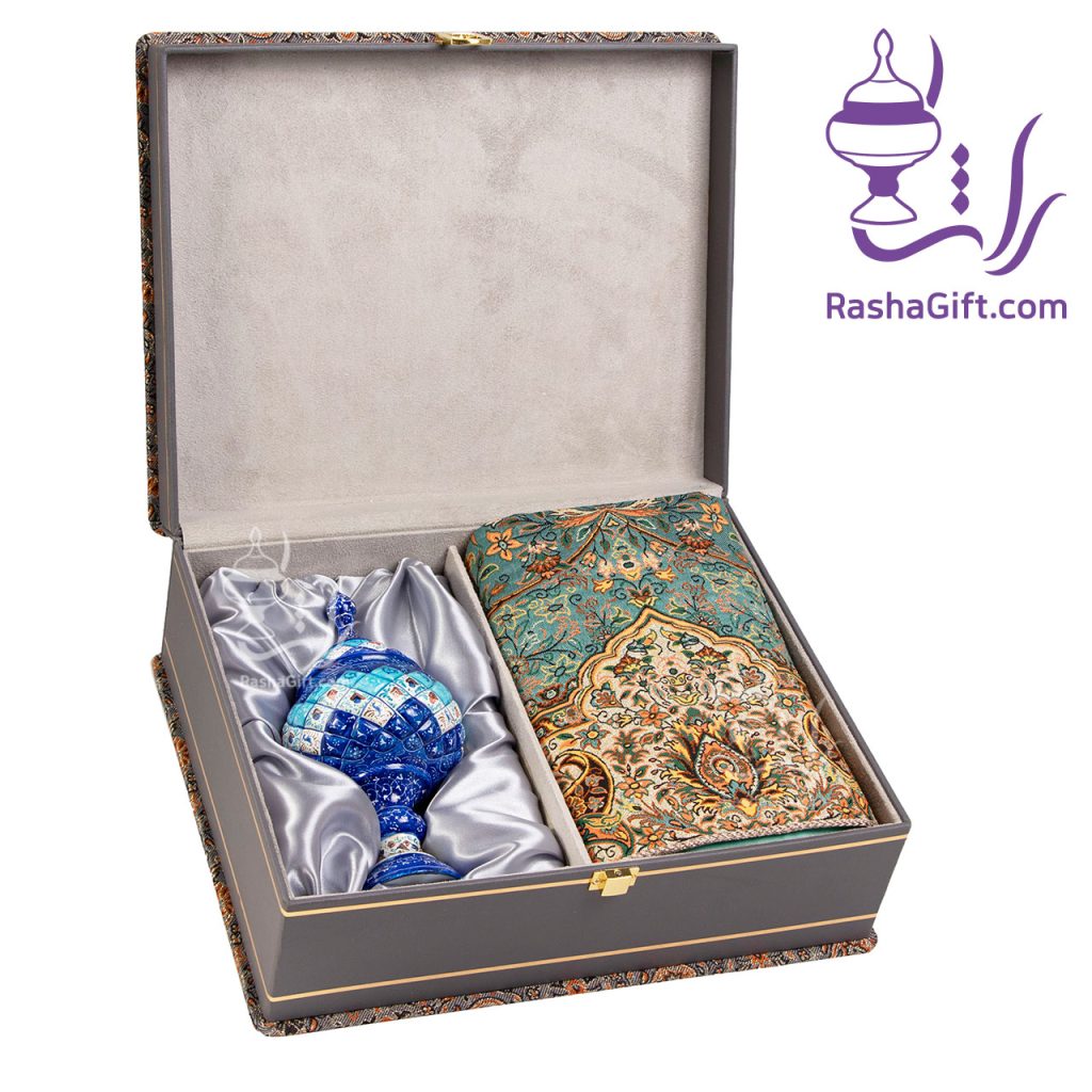 ست شکلات خوری میناکاری و ترمه افشاری با جعبه ترمه
