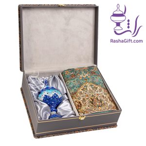 ست شکلات خوری میناکاری و ترمه افشاری با جعبه ترمه