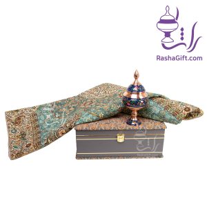 ست شکلات خوری مس و پرداز و ترمه افشاری با جعبه ترمه