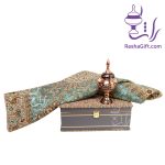 ست شکلات خوری حکاکی الماس تراش و ترمه افشاری با جعبه ترمه