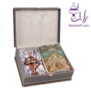ست شکلات خوری حکاکی الماس تراش و ترمه افشاری با جعبه ترمه