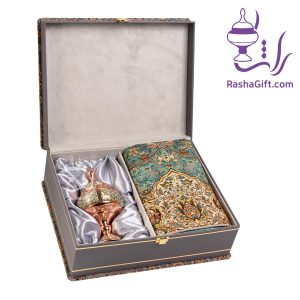 ست شکلات خوری مس و خاتم و ترمه افشاری با جعبه ترمه