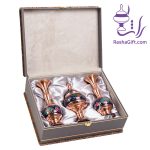 ست جفت گلدان و شکلات خوری مس و پرداز با جعبه ترمه