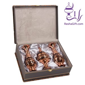 ست جفت گلدان و شکلات خوری حکاکی الماس تراش با جعبه ترمه
