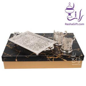 ست چایخوری دو نفره ملیله کاری در جعبه هاردباکس طرح سنگ