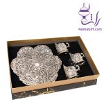 ست چایخوری سه نفره ملیله کاری در جعبه هاردباکس طرح سنگ