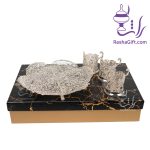 ست چایخوری سه نفره ملیله کاری در جعبه هاردباکس طرح سنگ