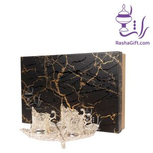 ست چایخوری سه نفره ملیله کاری در جعبه هاردباکس طرح سنگ