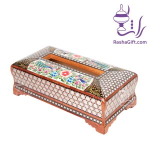 جا دستمالی خاتم نقره ای و نقاشی اعلا در جعبه هاردباکس