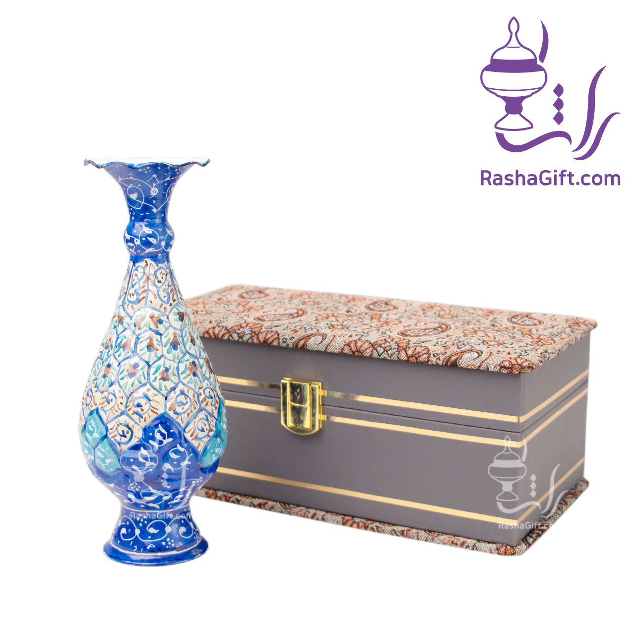 R101 گلدان میناکاری با جعبه ترمه