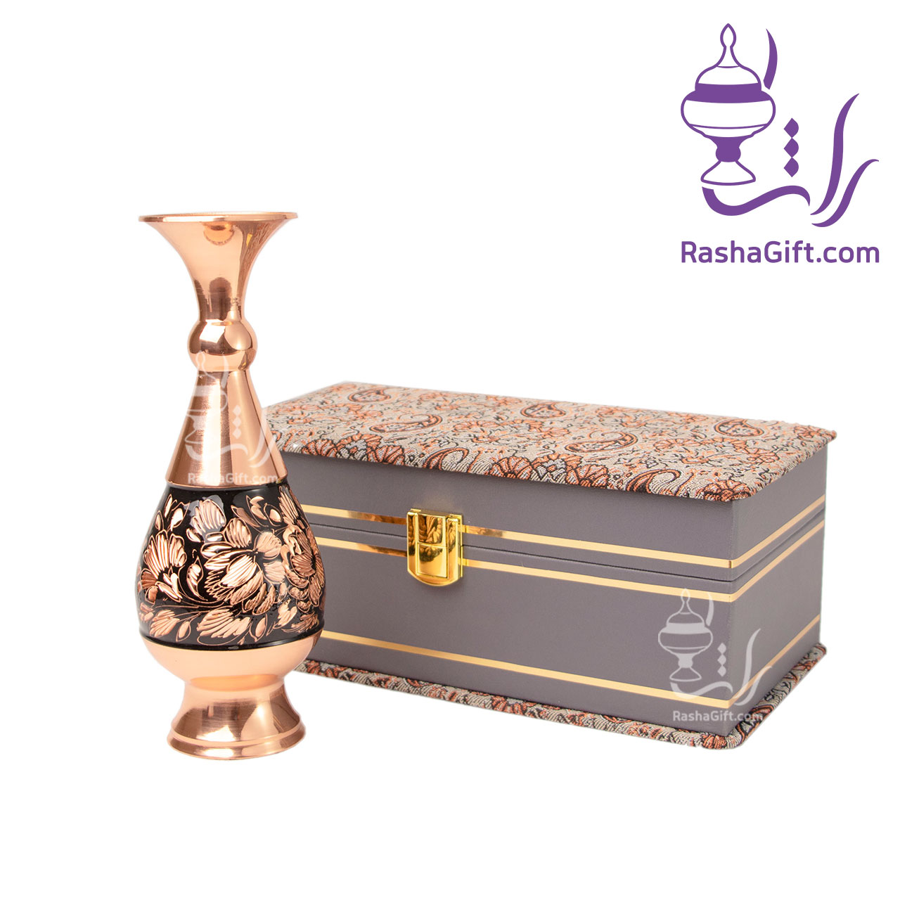 R1071 گلدان حکاکی الماس تراش با جعبه ترمه