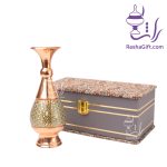 گلدان صراحی مس و خاتم با جعبه ترمه
