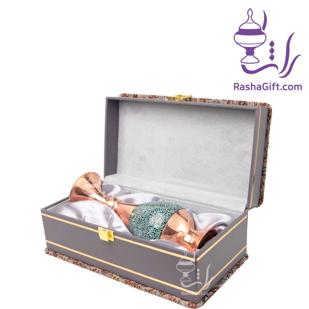 گلدان صراحی فیروزه کوبی با جعبه ترمه