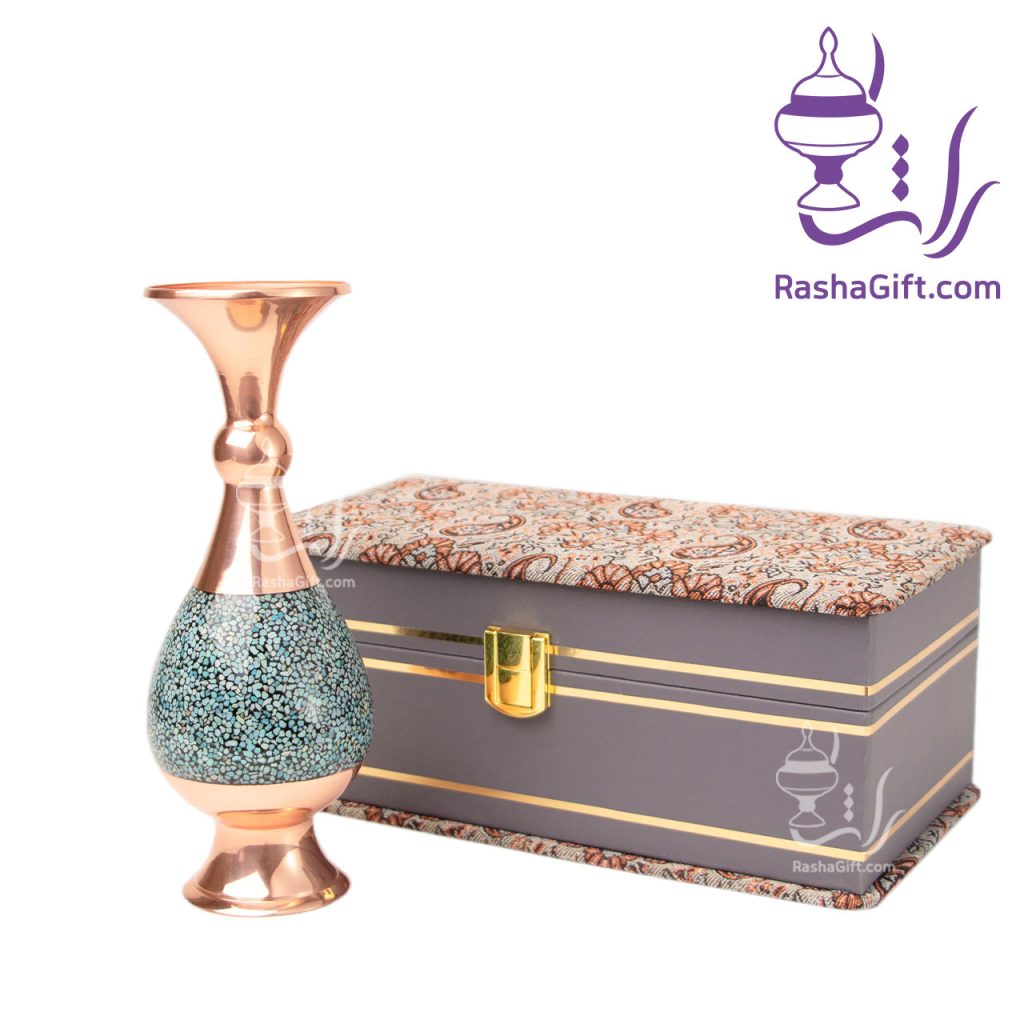 گلدان صراحی فیروزه کوبی با جعبه ترمه