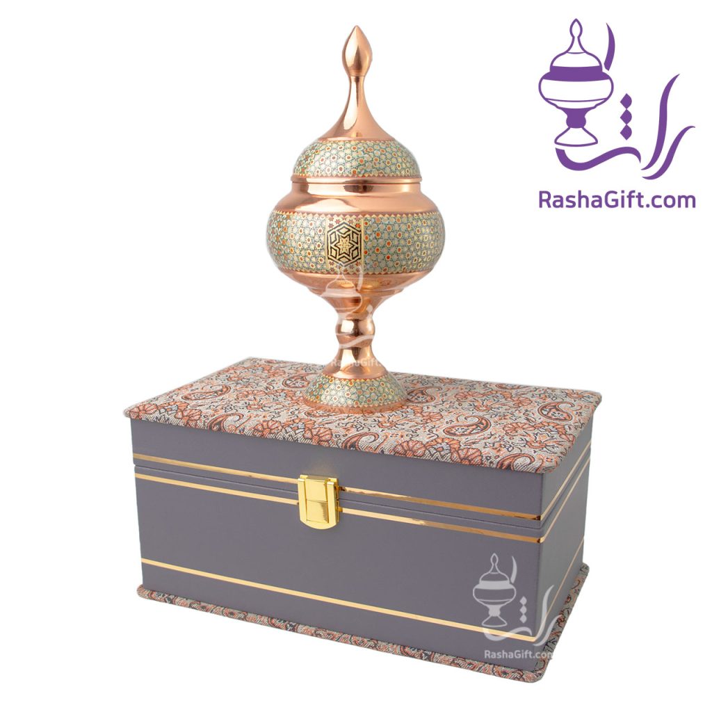 شکلات خوری مس و خاتم با جعبه ترمه