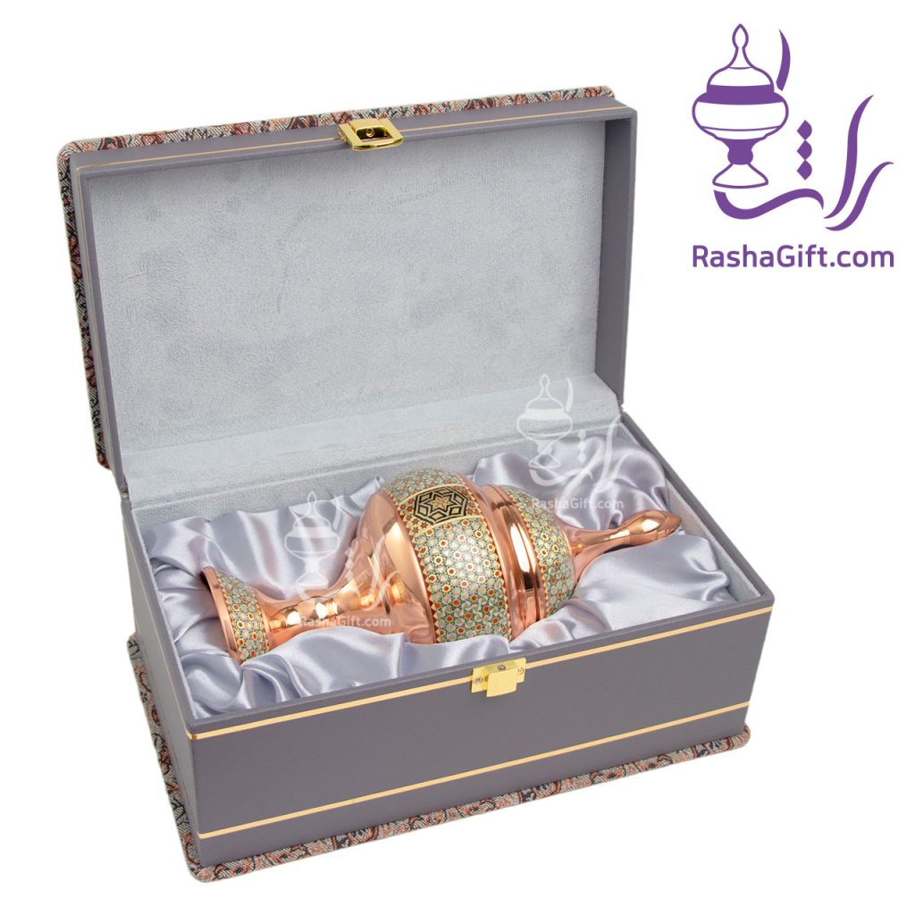 شکلات خوری مس و خاتم با جعبه ترمه