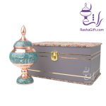 شکلات خوری مس و فیروزه با جعبه ترمه