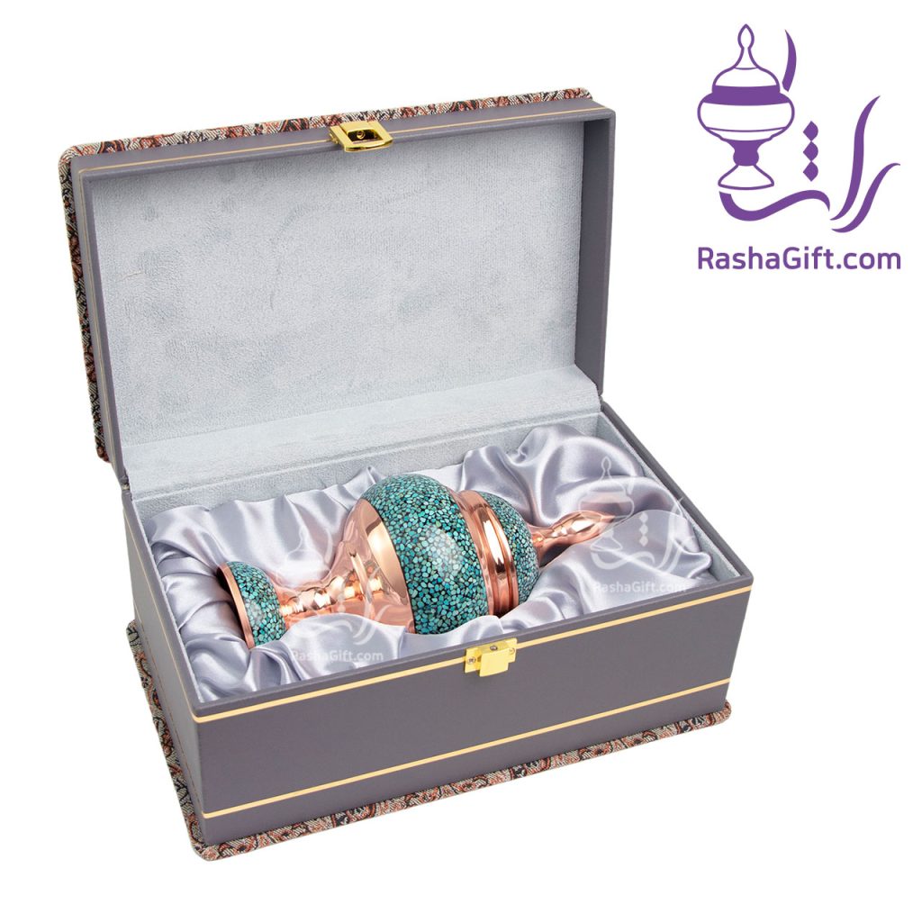 شکلات خوری مس و فیروزه با جعبه ترمه
