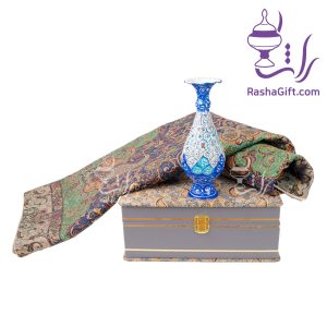 ست گلدان میناکاری و ترمه هزار نقش با جعبه ترمه