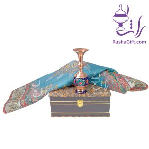 ست گلدان مس و پرداز و ترمه ابریشم 7 رنگ با جعبه ترمه