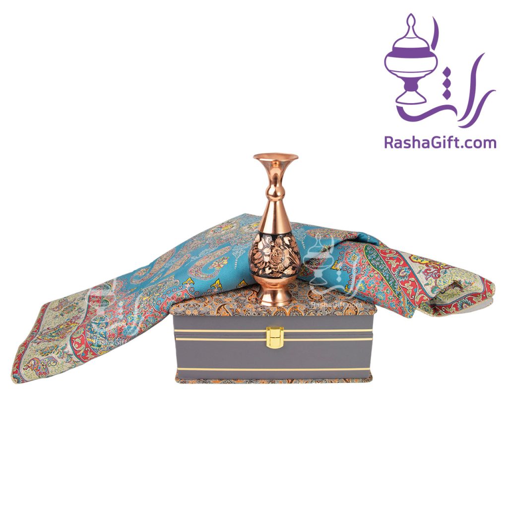 ست گلدان حکاکی الماس تراش و ترمه ابریشم 7 رنگ با جعبه ترمه