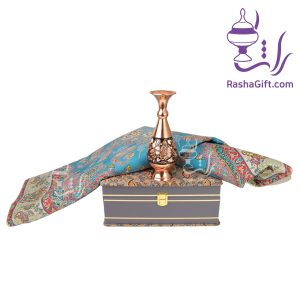 ست گلدان حکاکی الماس تراش و ترمه ابریشم 7 رنگ با جعبه ترمه