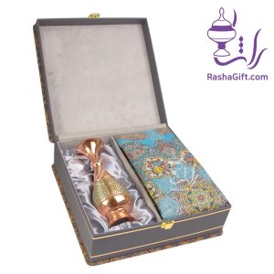 ست گلدان مس و خاتم و ترمه ابریشم 7 رنگ با جعبه ترمه