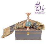 ست گلدان مس و فیروزه و ترمه افشاری با جعبه ترمه