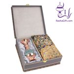 ست گلدان مس و فیروزه و ترمه افشاری با جعبه ترمه