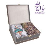 ست شکلات خوری مس و پرداز و ترمه هزار نقش با جعبه ترمه