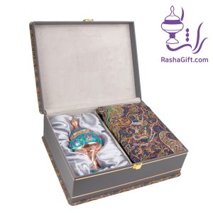 ست شکلات خوری مس و پرداز و ترمه هزار نقش با جعبه ترمه