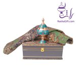 ست شکلات خوری مس و پرداز و ترمه هزار نقش با جعبه ترمه
