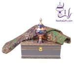 ست شکلات خوری مس و پرداز و ترمه هزار نقش با جعبه ترمه
