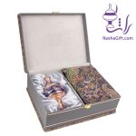 ست شکلات خوری مس و پرداز و ترمه هزار نقش با جعبه ترمه