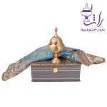 ست شکلات خوری مس و خاتم و ترمه ابریشم 7 رنگ با جعبه ترمه